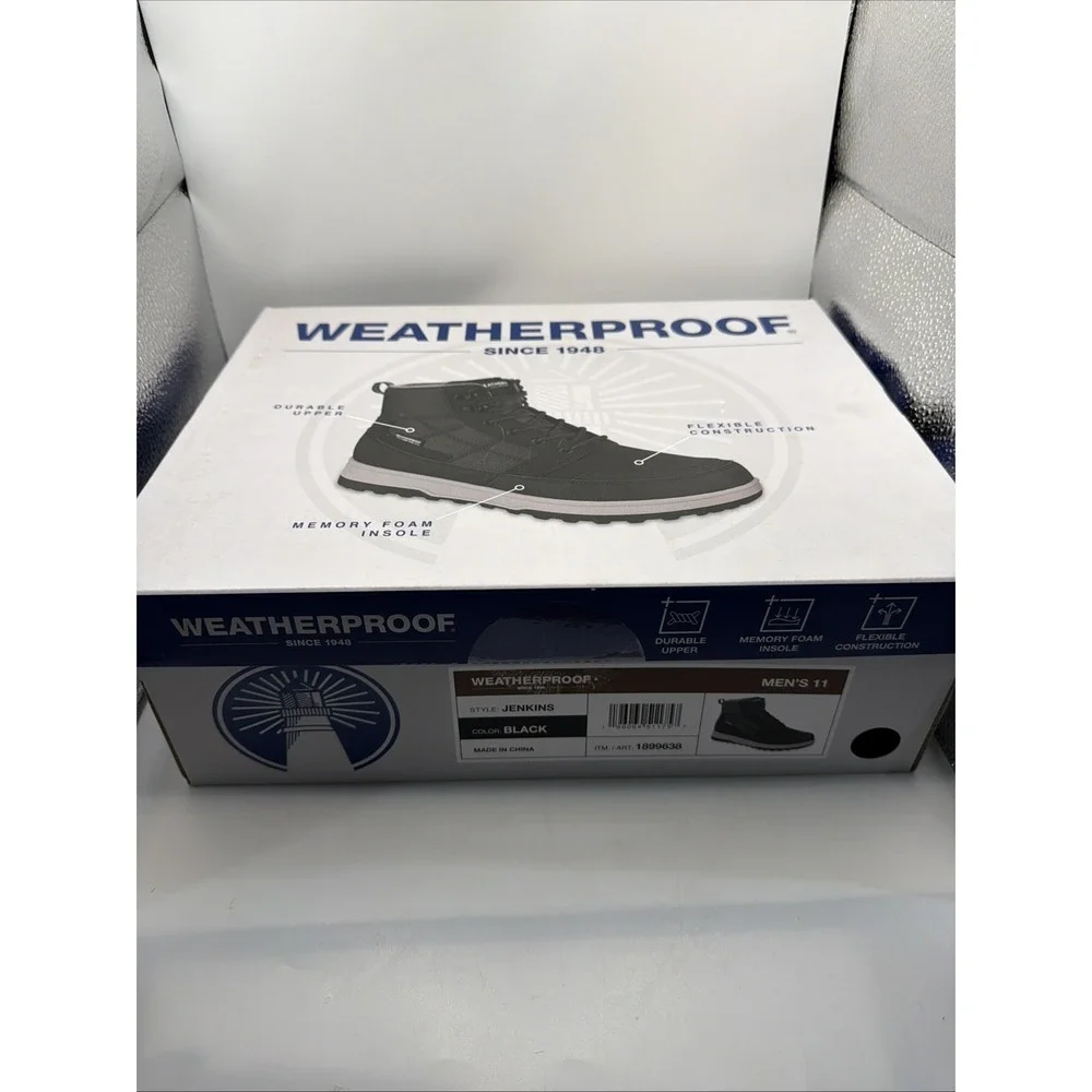 Weatherproof Jenkins Mens Size 11 Black Hiking Casual Boots Memory Foam 1899638